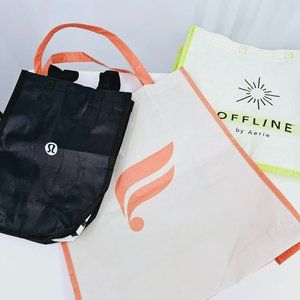 Lululemon Fabletics Offline Aerie Athletic Bundle Set of 3 Reusable Tote Bags OS